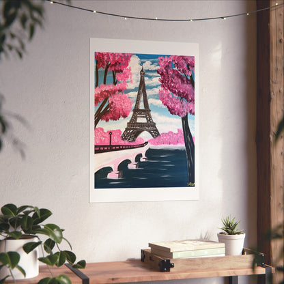 Eiffel Tower Cherry Blossom Matte Print- Paris Wall Art Decor