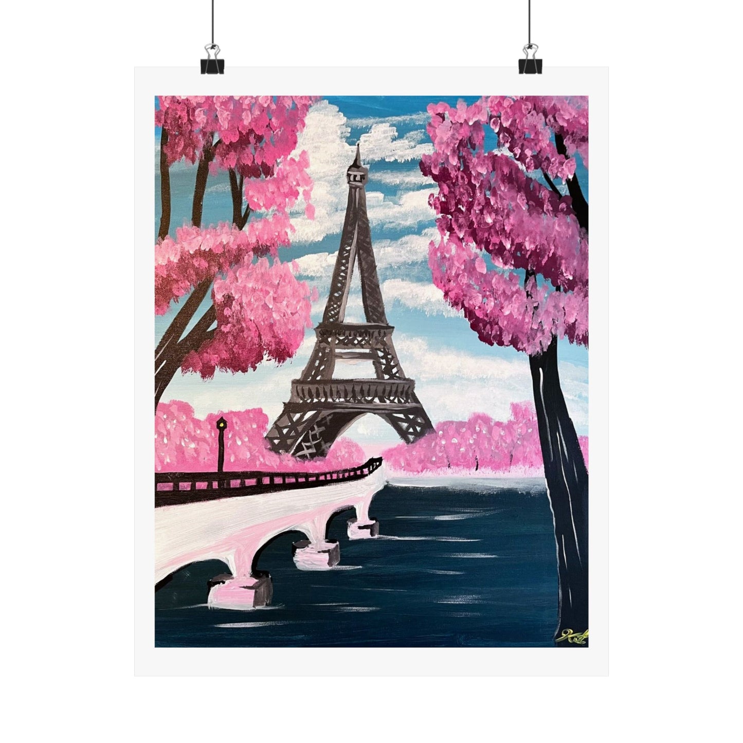 Eiffel Tower Cherry Blossom Matte Print- Paris Wall Art Decor