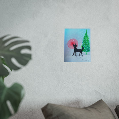 Whimsical  Raindeer Fine Art Poster - Winter Wonderland Decor