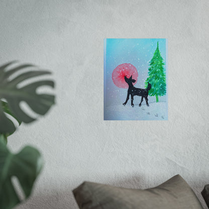 Whimsical  Raindeer Fine Art Poster - Winter Wonderland Decor