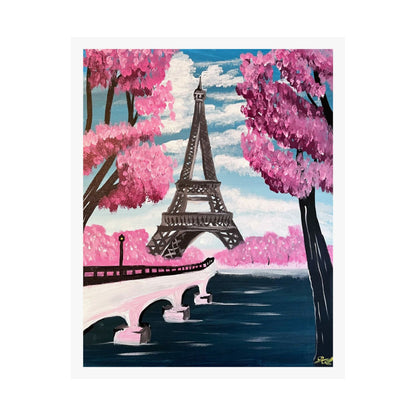 Eiffel Tower Cherry Blossom Matte Print- Paris Wall Art Decor