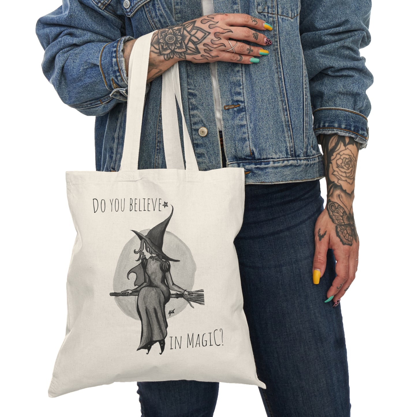 Natural Tote Bag - Witch B&W