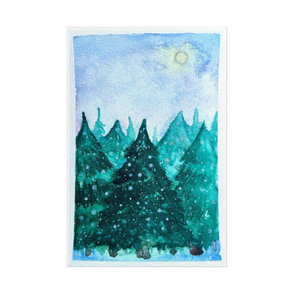 Serene Nature Rolled Poster - Watercolor Forest Landscape Art