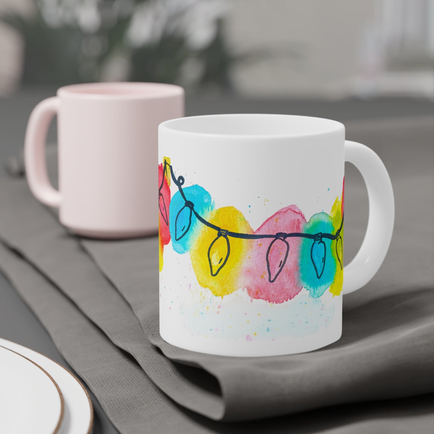 Colorful String Lights Ceramic Mug - Perfect for Holidays & Gifting