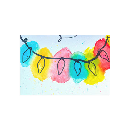 Colorful Holiday Lights Fine Art Postcards - Whimsical Watercolor Designs for Celebrations