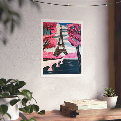 Eiffel Tower Cherry Blossom Matte Print- Paris Wall Art Decor