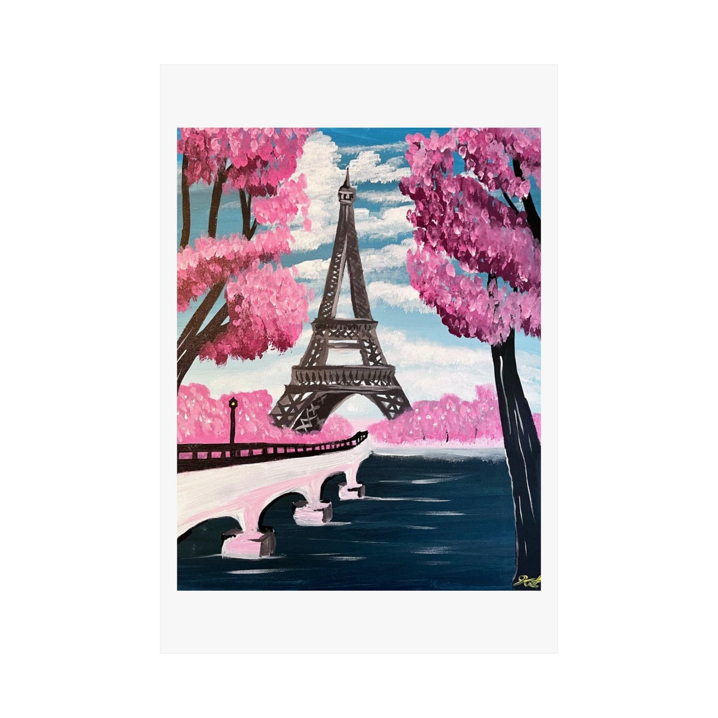 Eiffel Tower Cherry Blossom Matte Print- Paris Wall Art Decor