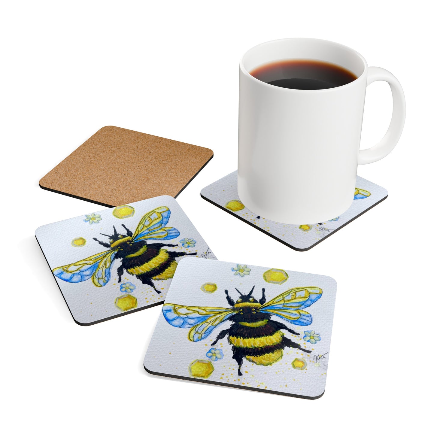 Corkwood Coaster Set - bee