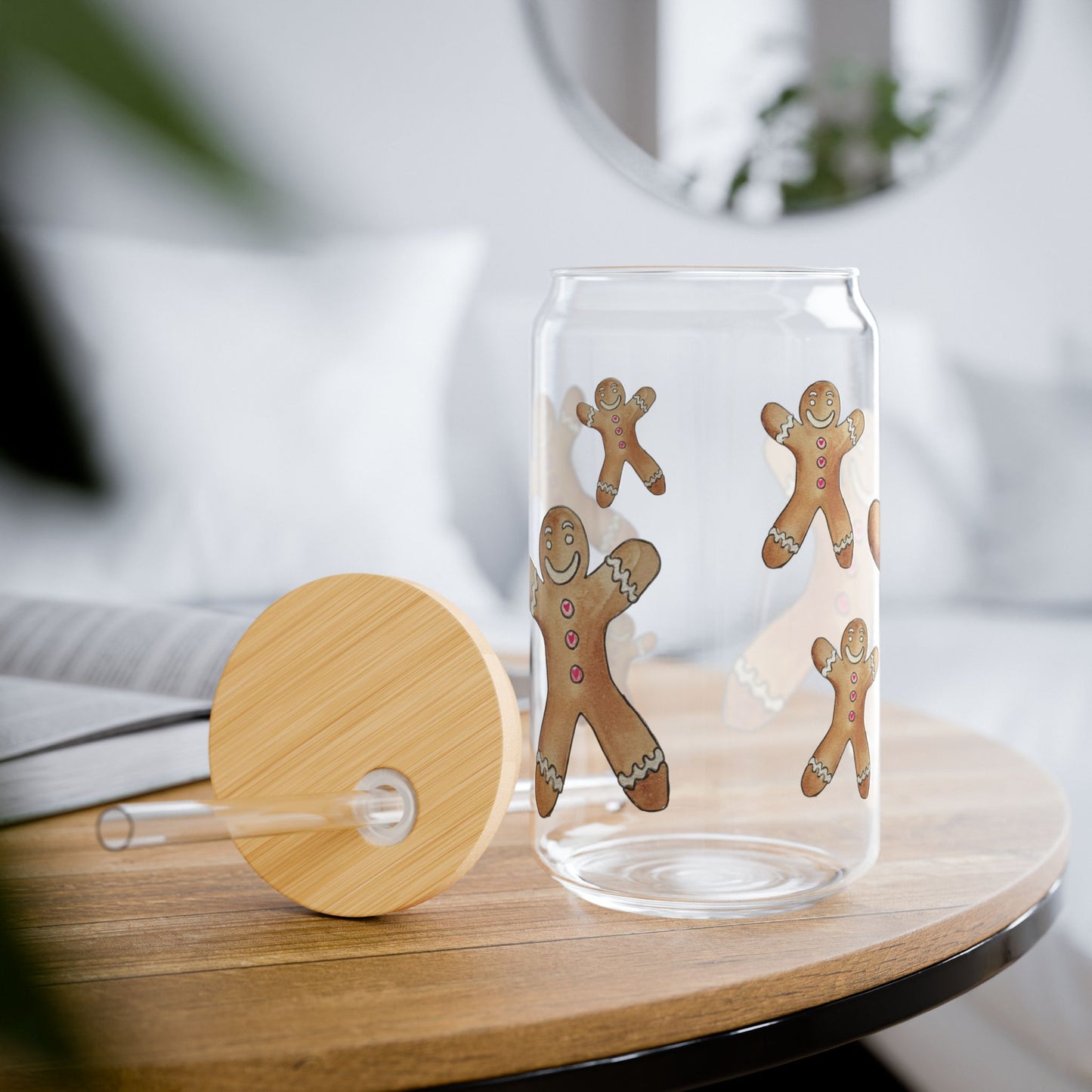 Gingerbread Man Sipper Glass - 16oz Mason Style with Straw