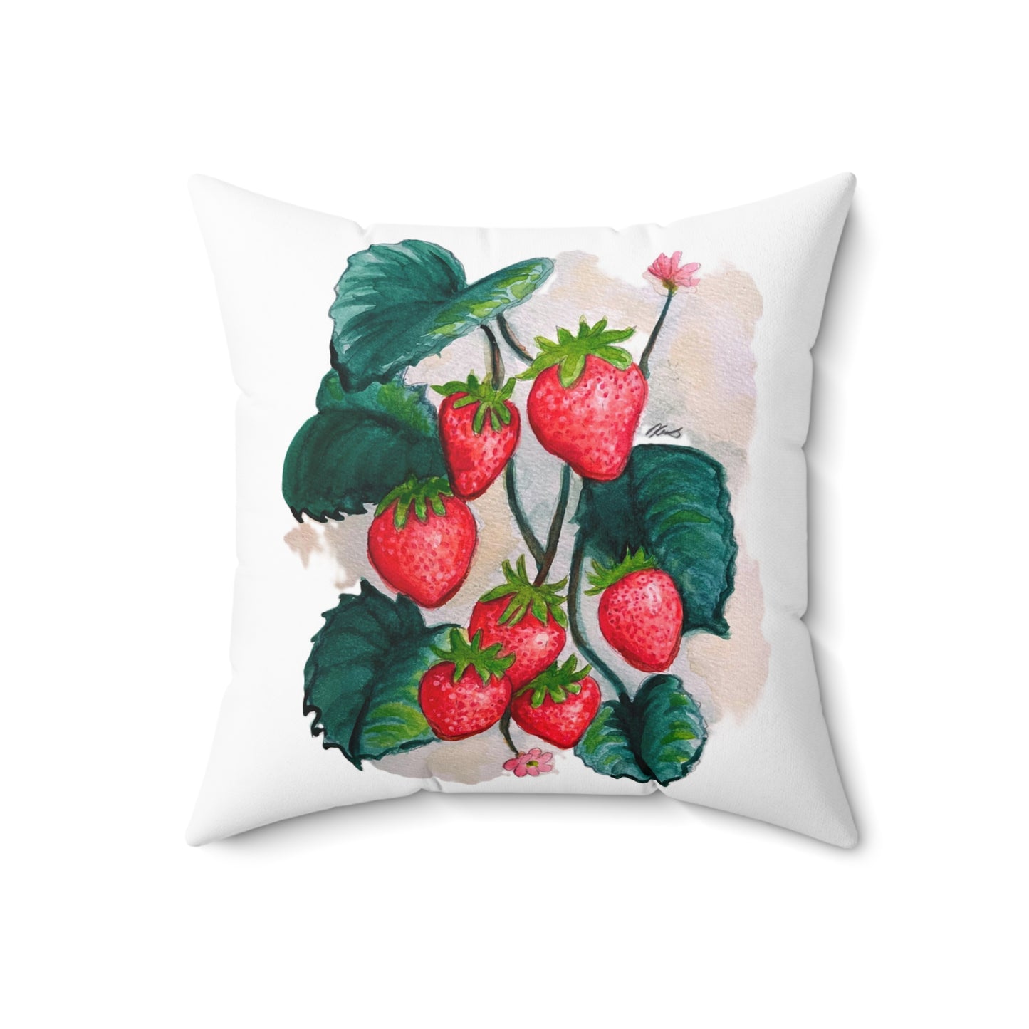 Spun Polyester Square Pillow - Strawberries