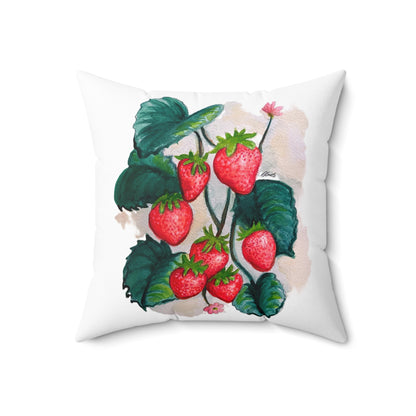 Spun Polyester Square Pillow - Strawberries