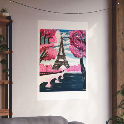 Eiffel Tower Cherry Blossom Matte Print- Paris Wall Art Decor