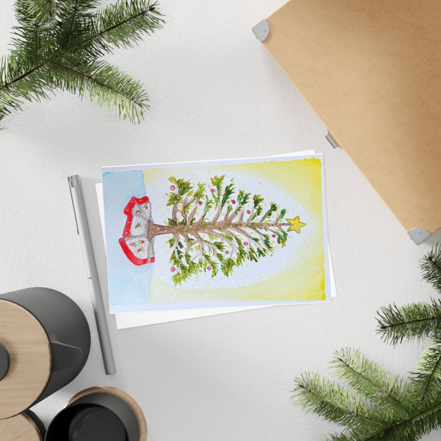 Holiday Postcards Set (10pcs) - Festive Tree Design for Seasonal Greetings