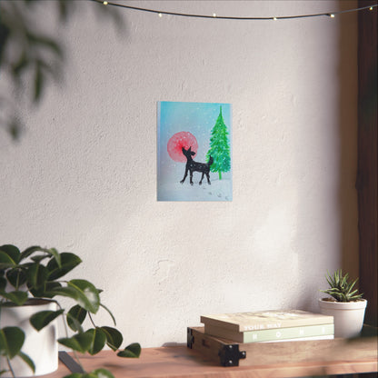 Whimsical  Raindeer Fine Art Poster - Winter Wonderland Decor