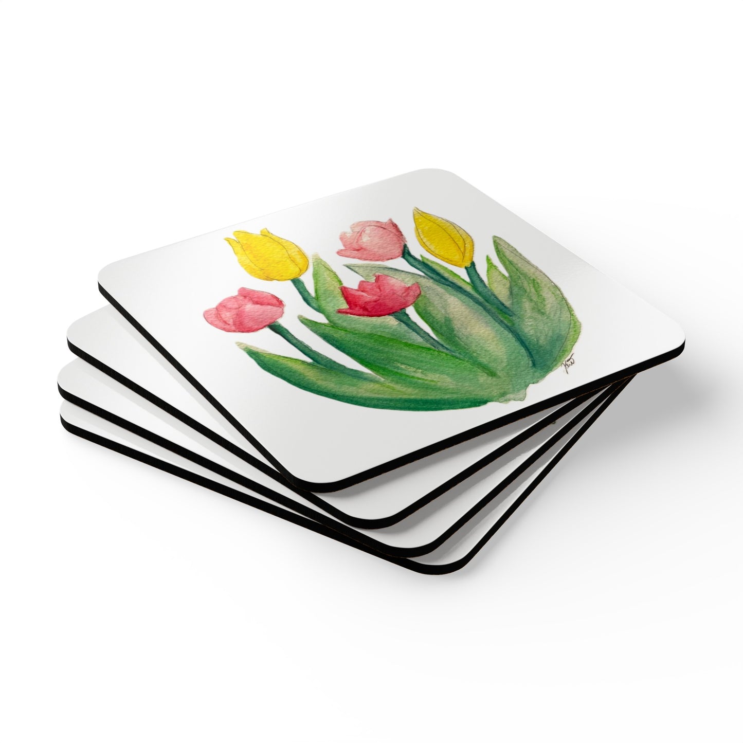 Corkwood Coaster Set - Tulips