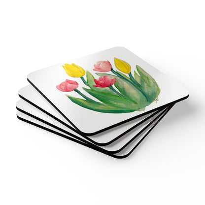 Corkwood Coaster Set - Tulips