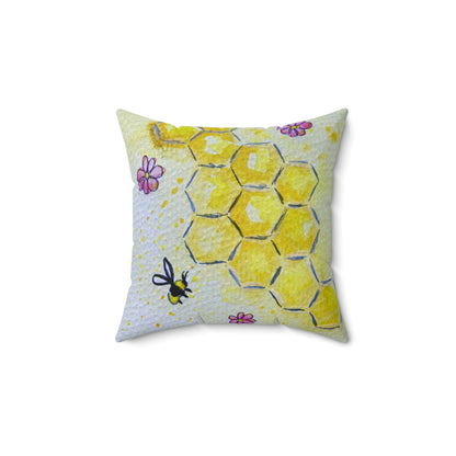 Spun Polyester Square Pillow- Bees