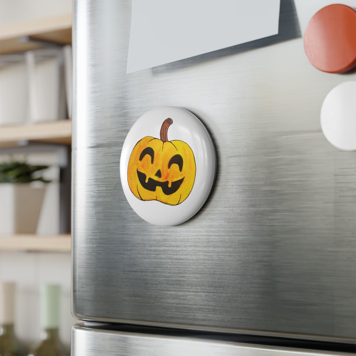 Button Magnet, Round (1 & 10 pcs) - pumpkin face