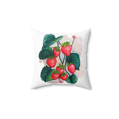 Spun Polyester Square Pillow - Strawberries