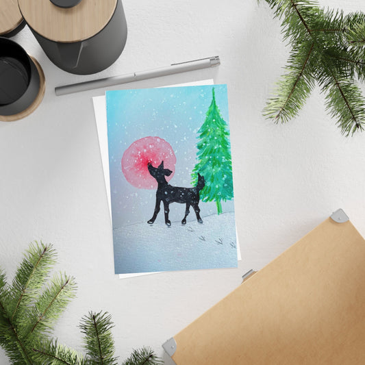 Winter Holiday Postcards Set - 10 Cute Designs with Dog and Snow Scene