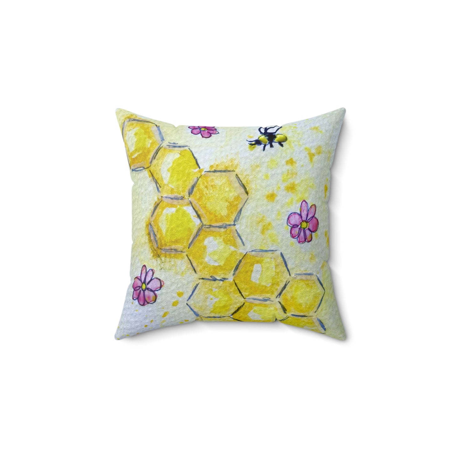 Spun Polyester Square Pillow- Bees