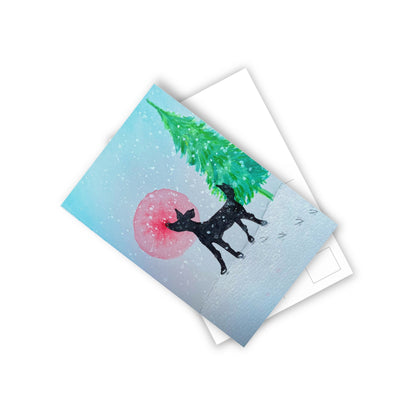 Winter Holiday Postcards Set - 10 Cute Designs with Dog and Snow Scene