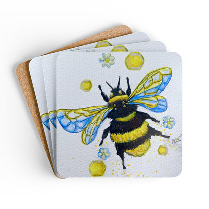 Corkwood Coaster Set - bee