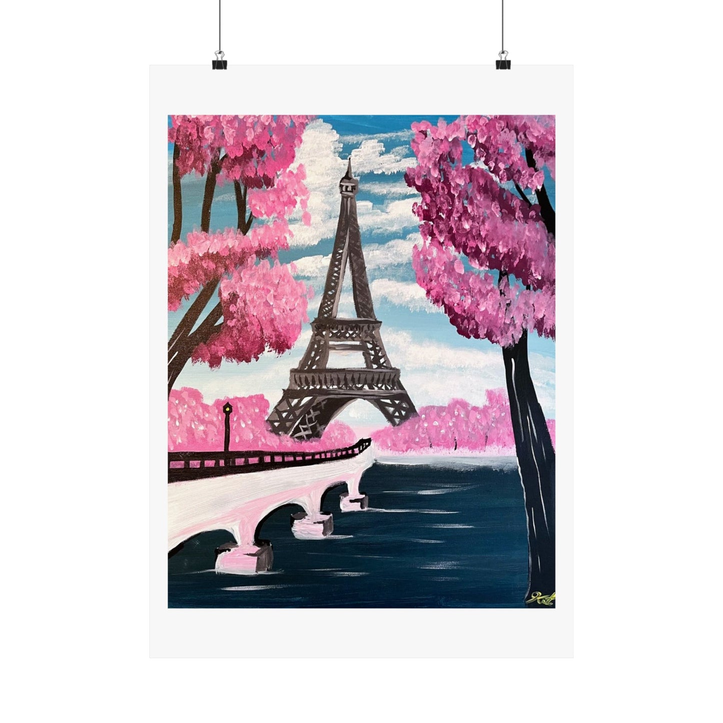 Eiffel Tower Cherry Blossom Matte Print- Paris Wall Art Decor