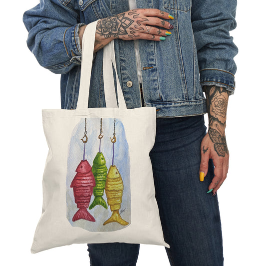 Natural Tote Bag - Fish hooks