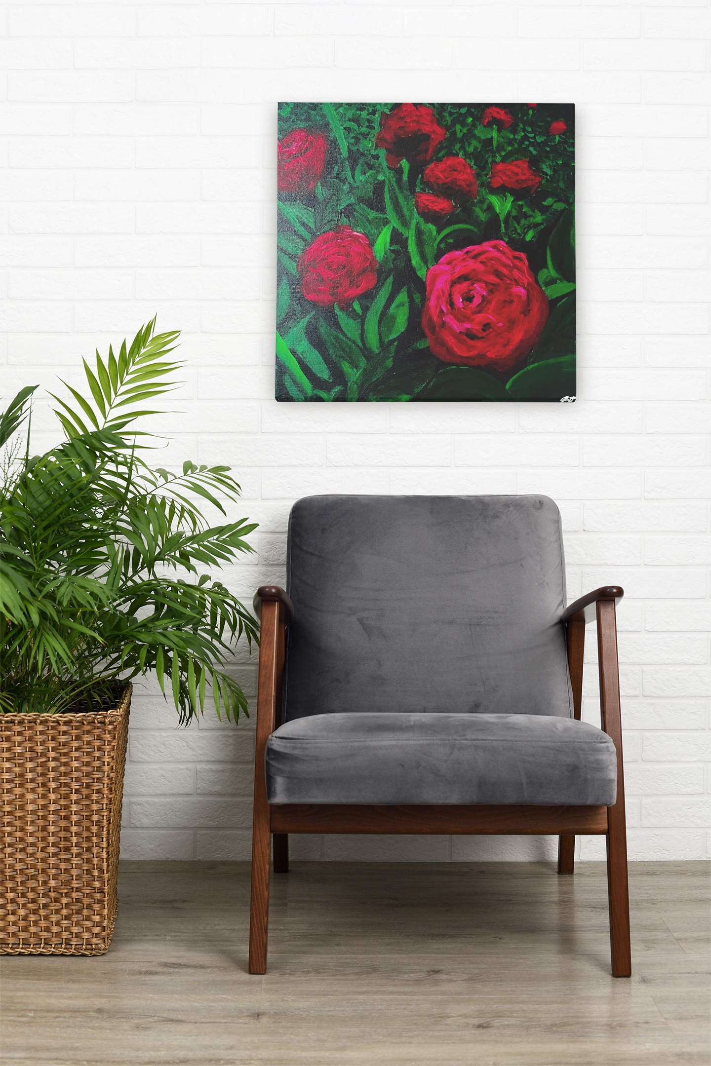 Miss Pivoine - Peinture Acrylique sur toile 16 x 16''