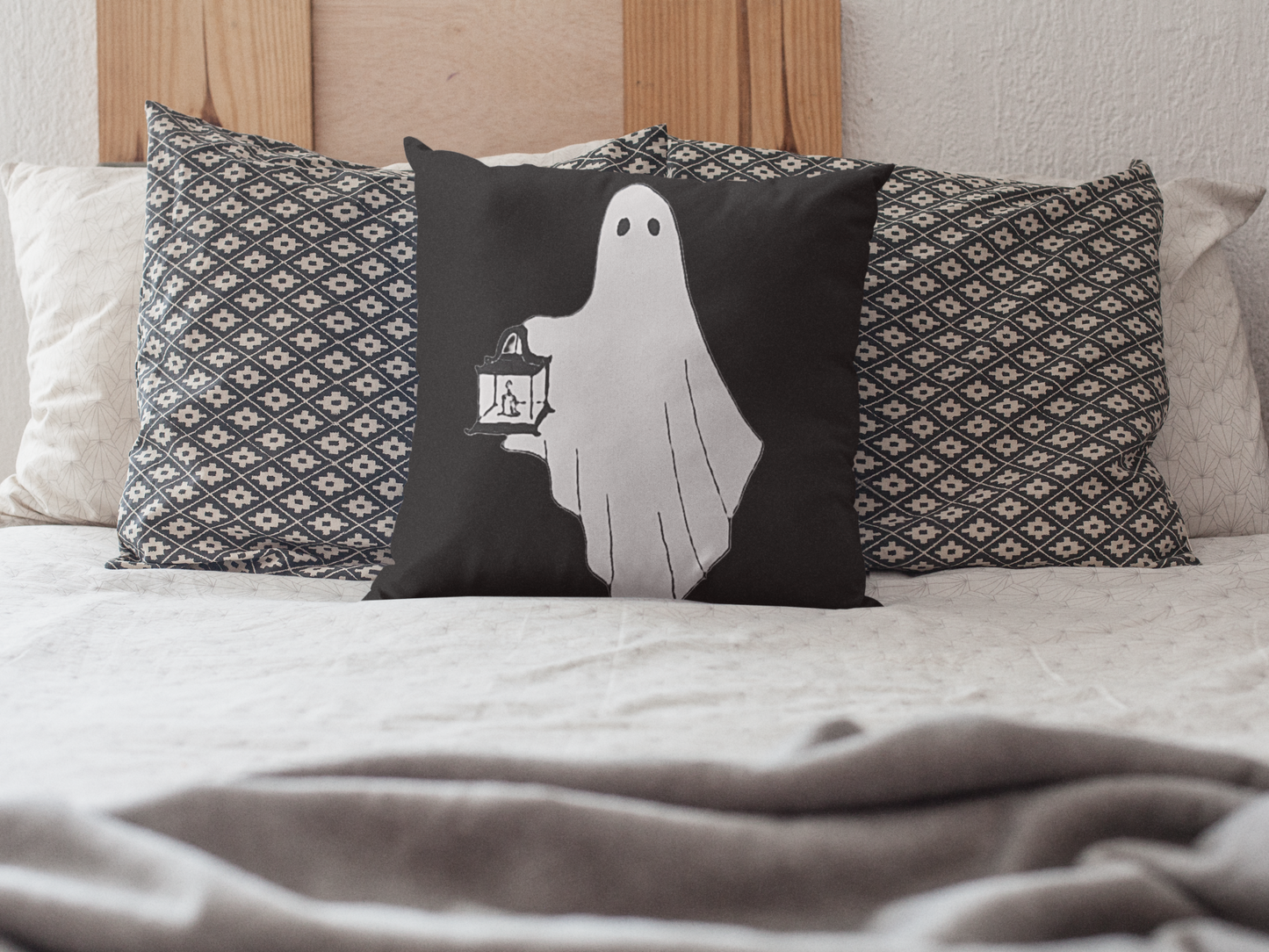 Spun Polyester Square Pillow- Ghost