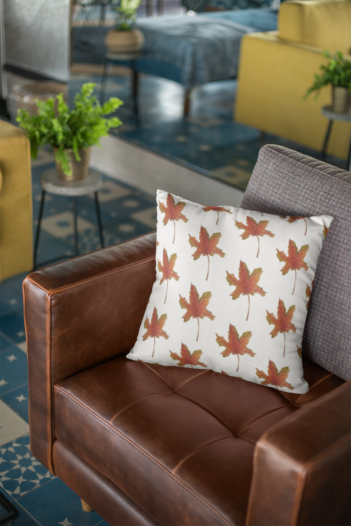 Spun Polyester Square Pillow- leafs