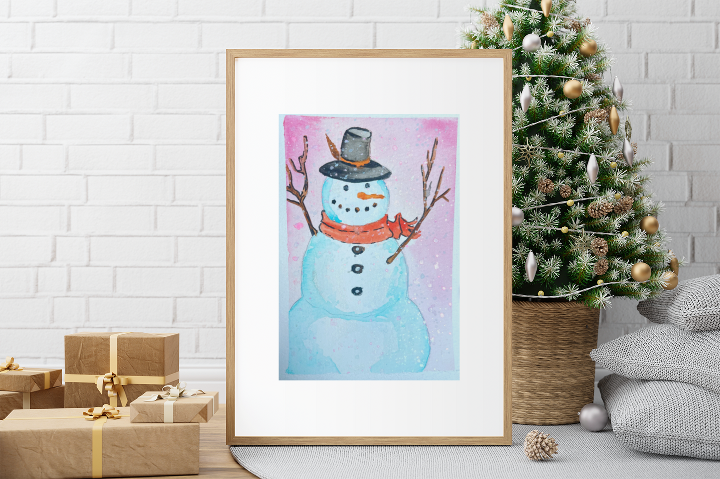 Whimsical Snowman Rolled Poster - Winter Decor for Holiday Celebrations