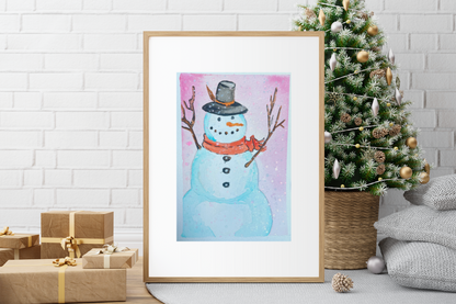 Whimsical Snowman Rolled Poster - Winter Decor for Holiday Celebrations