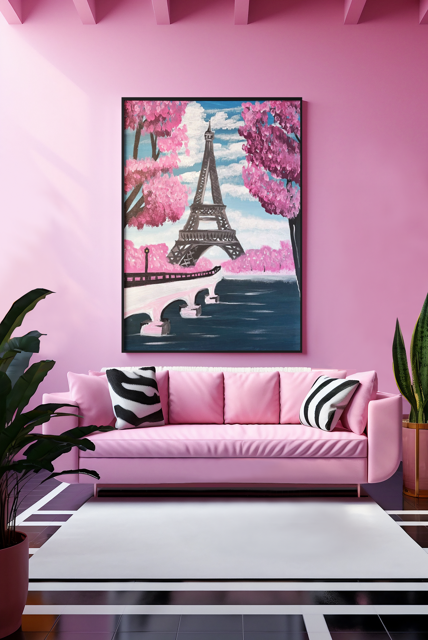 Eiffel Tower Cherry Blossom Matte Print- Paris Wall Art Decor